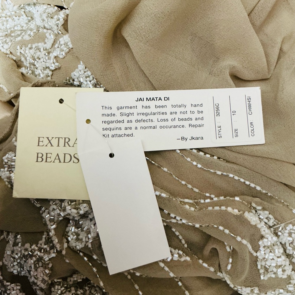 JKara Beautiful Beige Polyester Chiffon Ball Gown Hand Beaded   Size 10   NWT - Picture 9 of 11